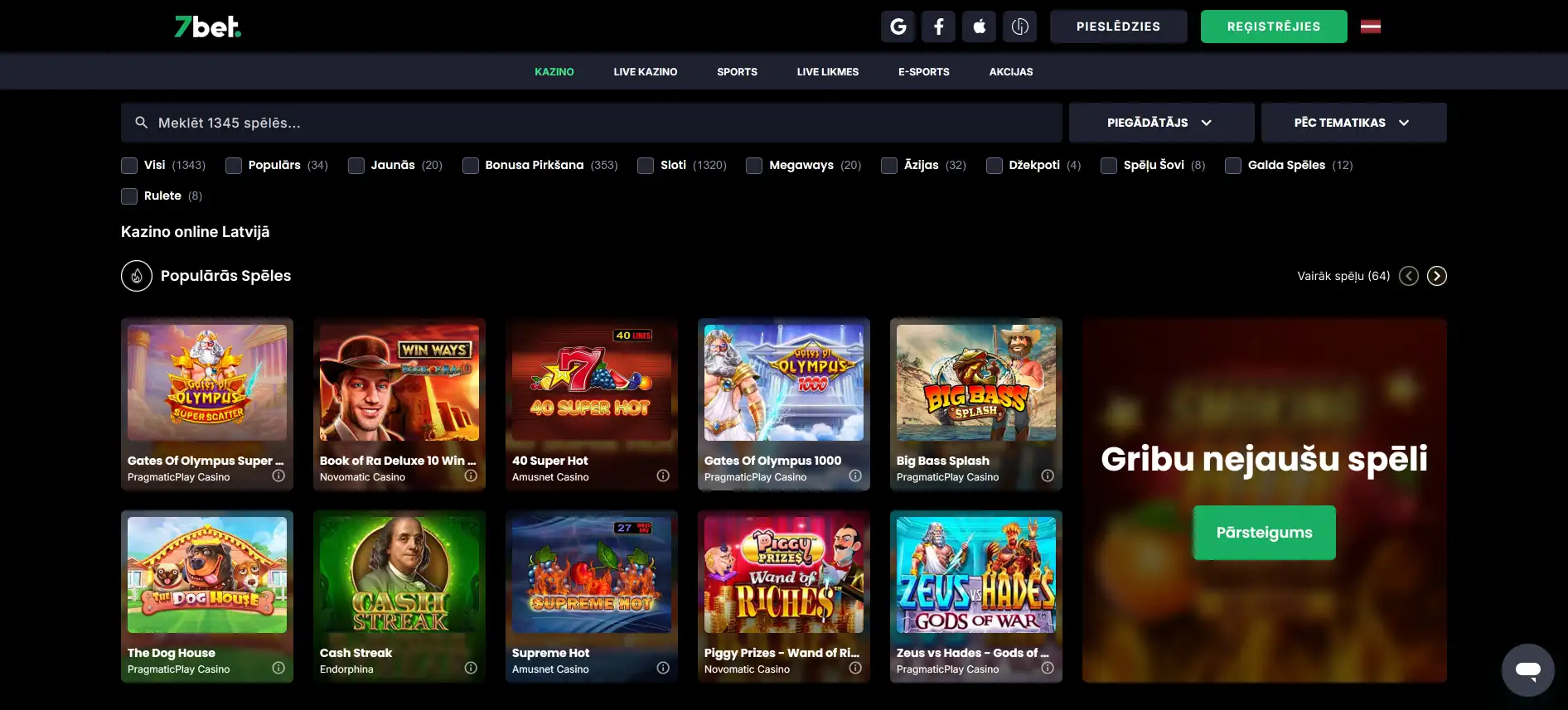 7bet kazino spēles