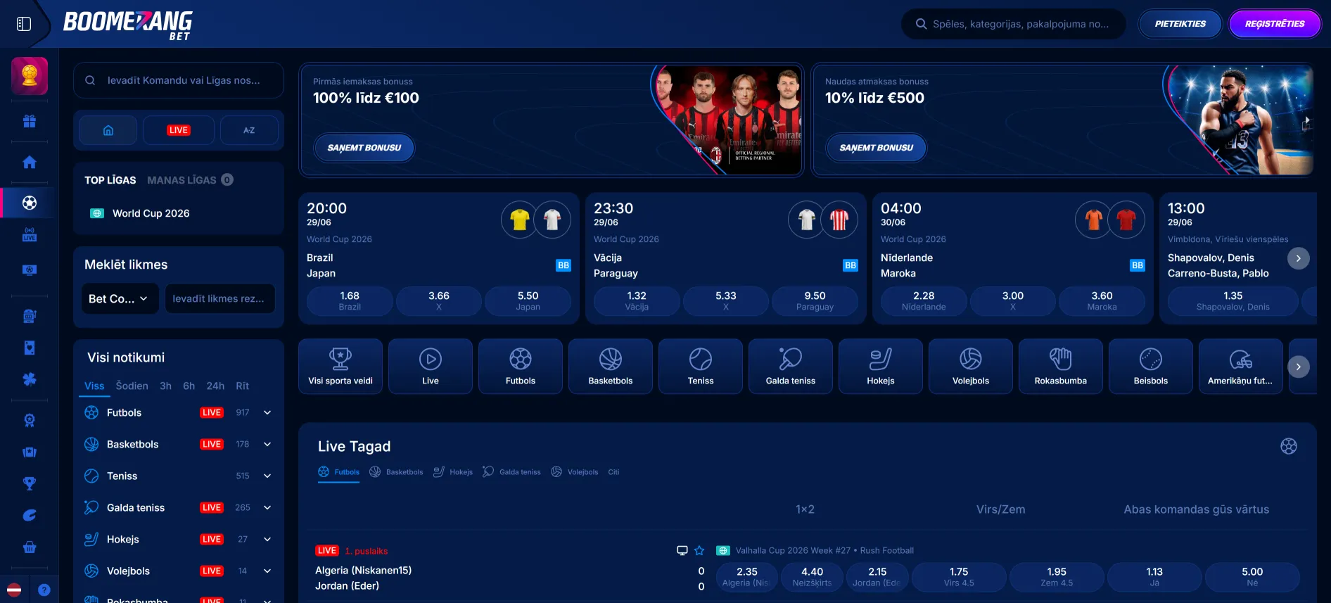 Boomerang Bet sporta likmes