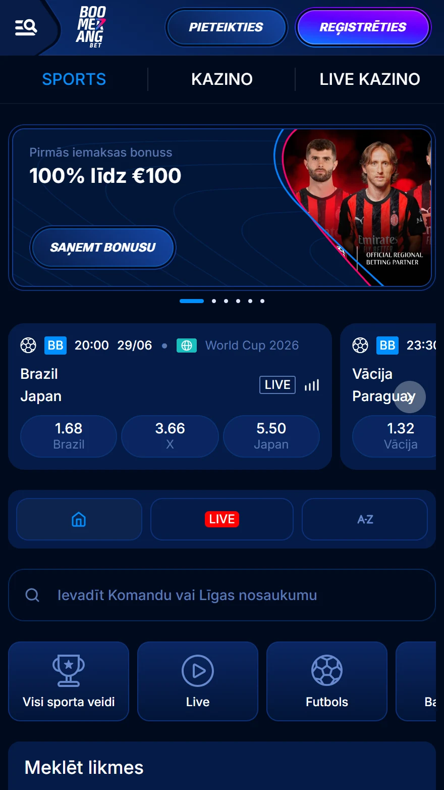 Boomerang Bet sporta likmju lapa