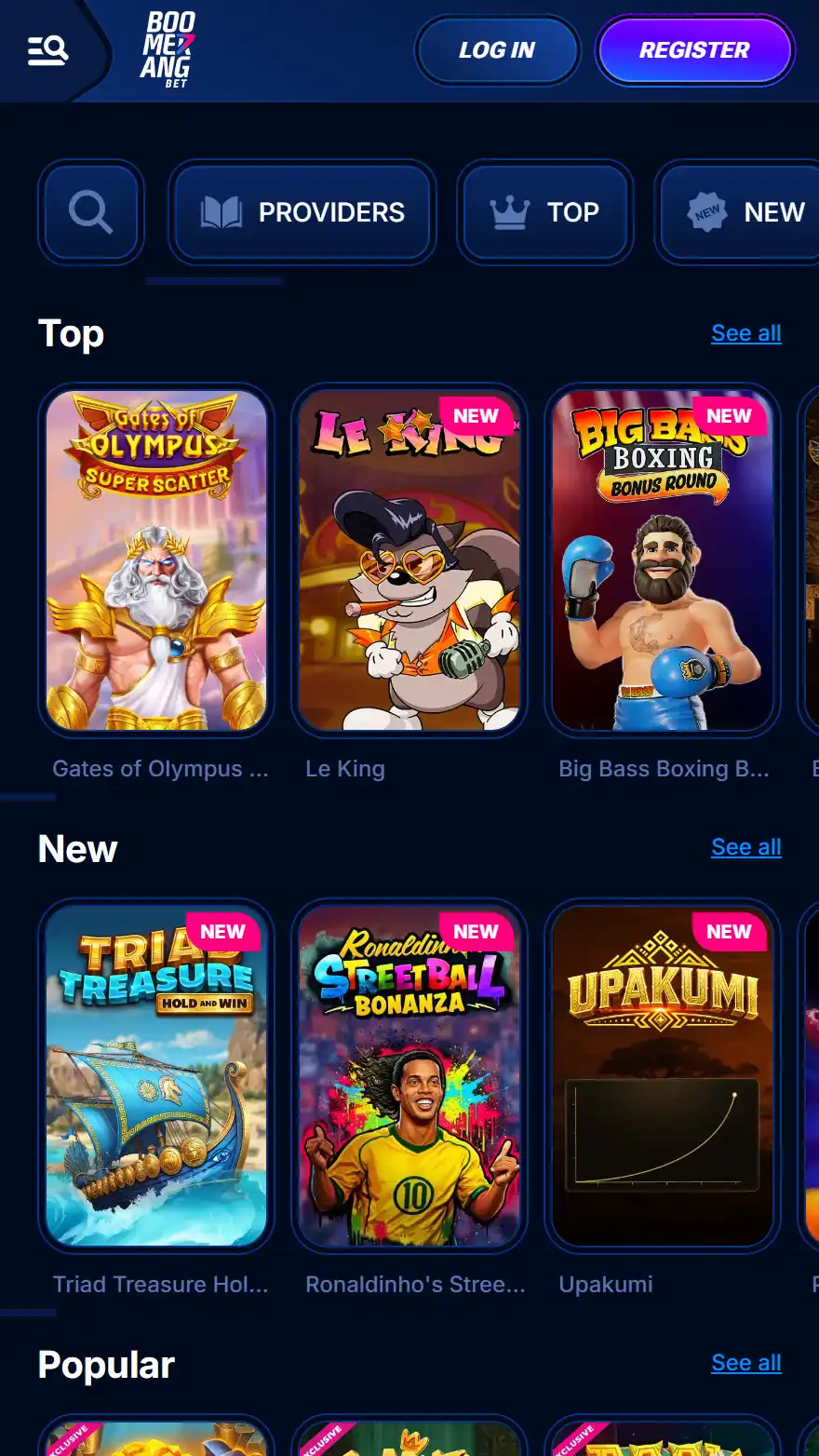 Boomerang Bet страница игр