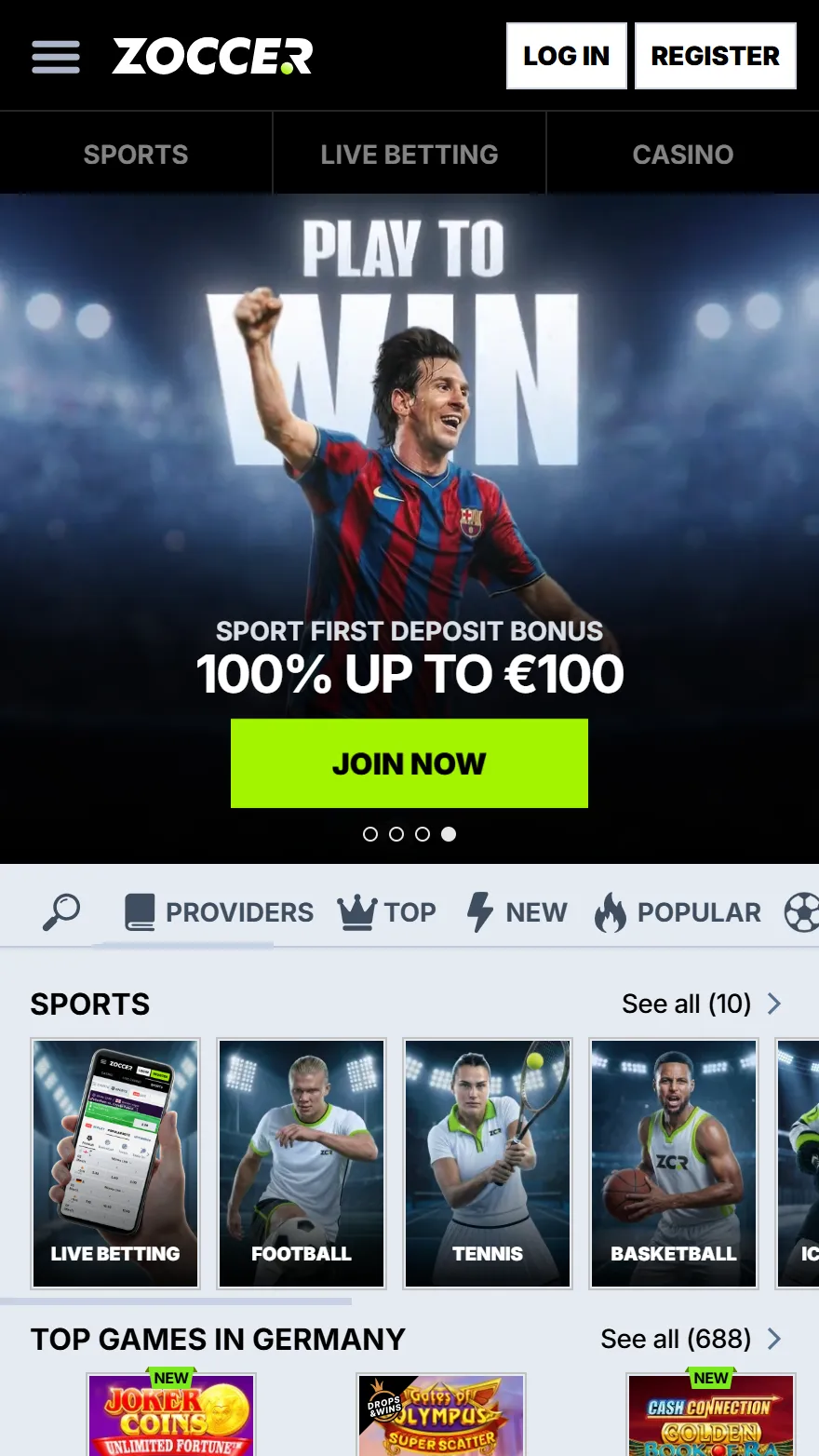 Zoccer sportsbook's homepage