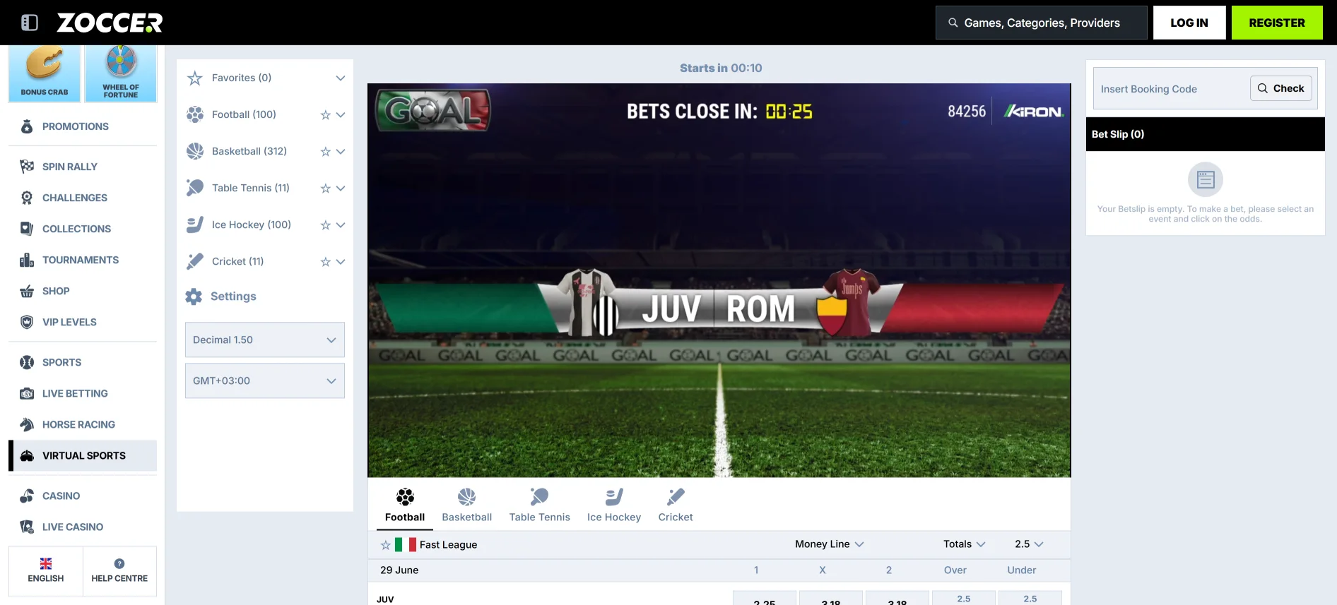 Zoccer virtual sports betting