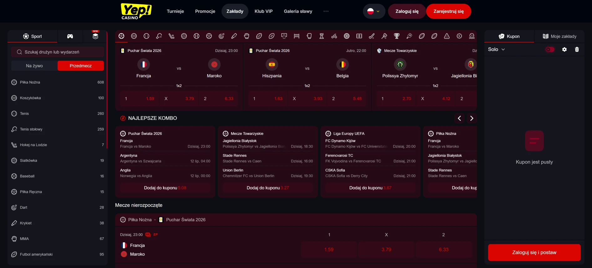 Zakłady sportowe w Yep Casino