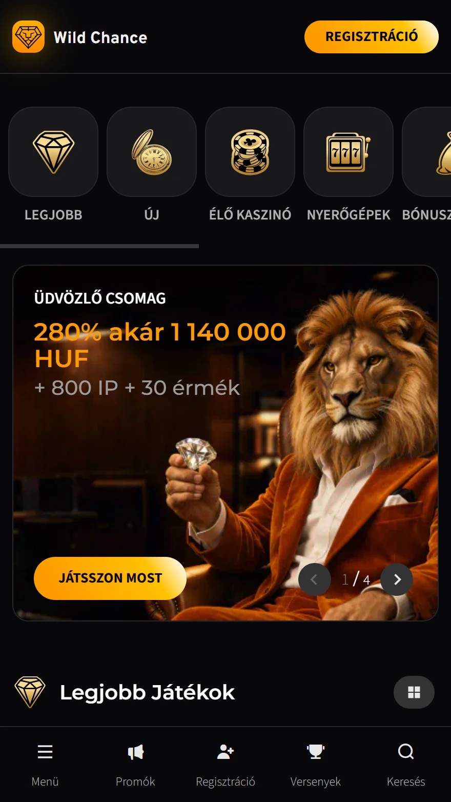 WildChance kaszinó honlapja