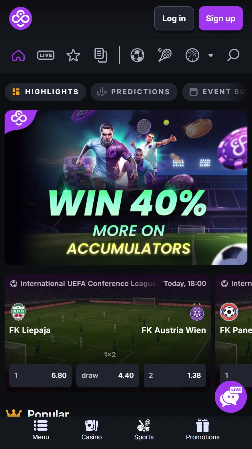 CoinCasino sports page