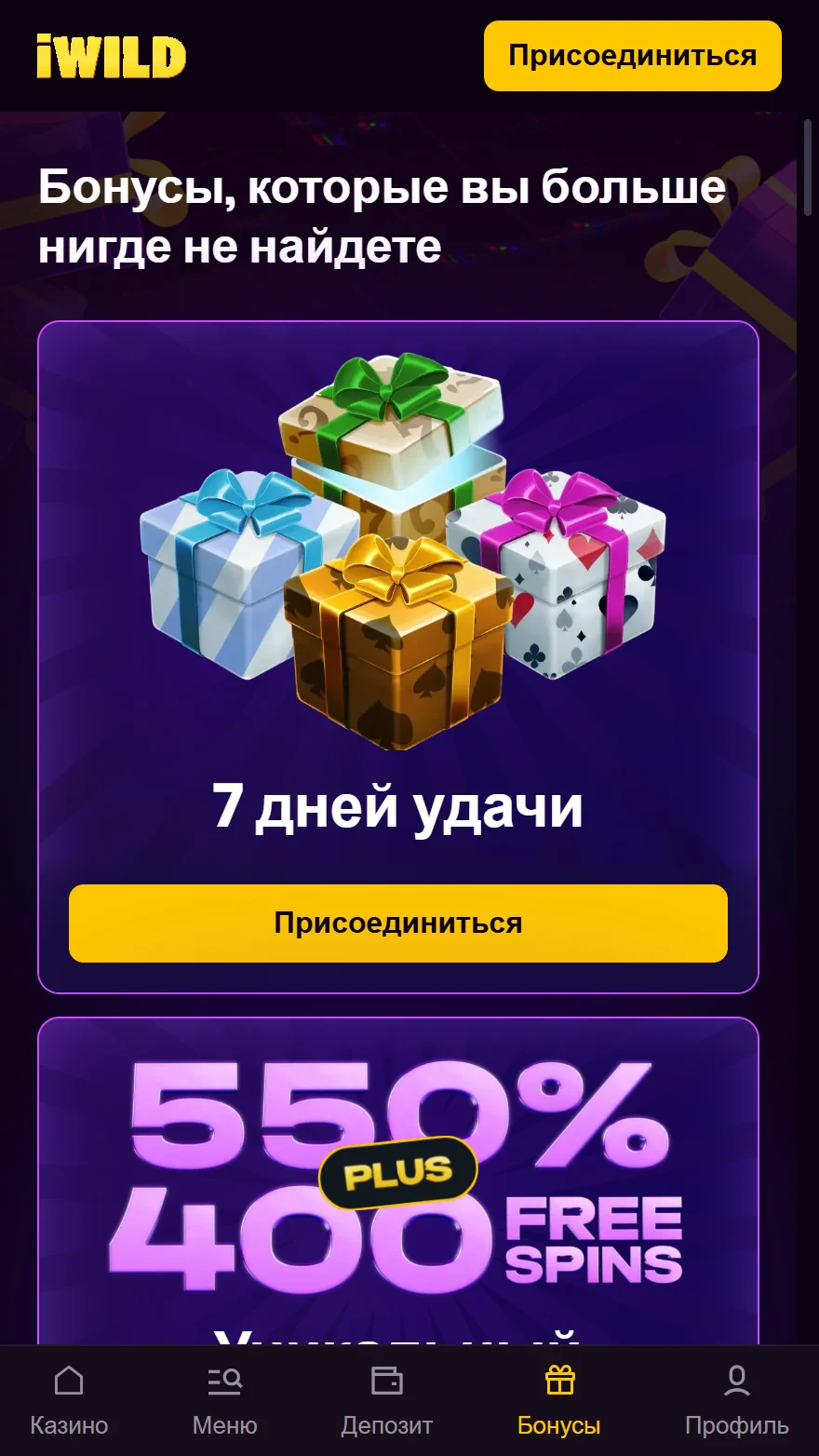 iWild Casino страница бонусов