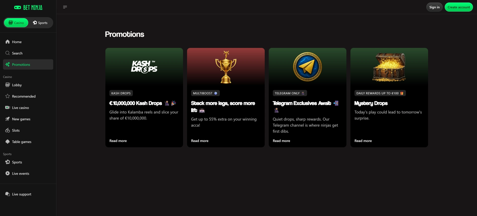 BetNinja sportsbook bonuses
