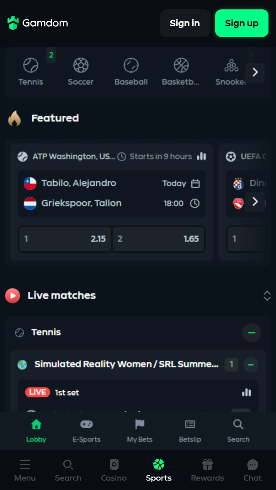 Gamdom sports betting page