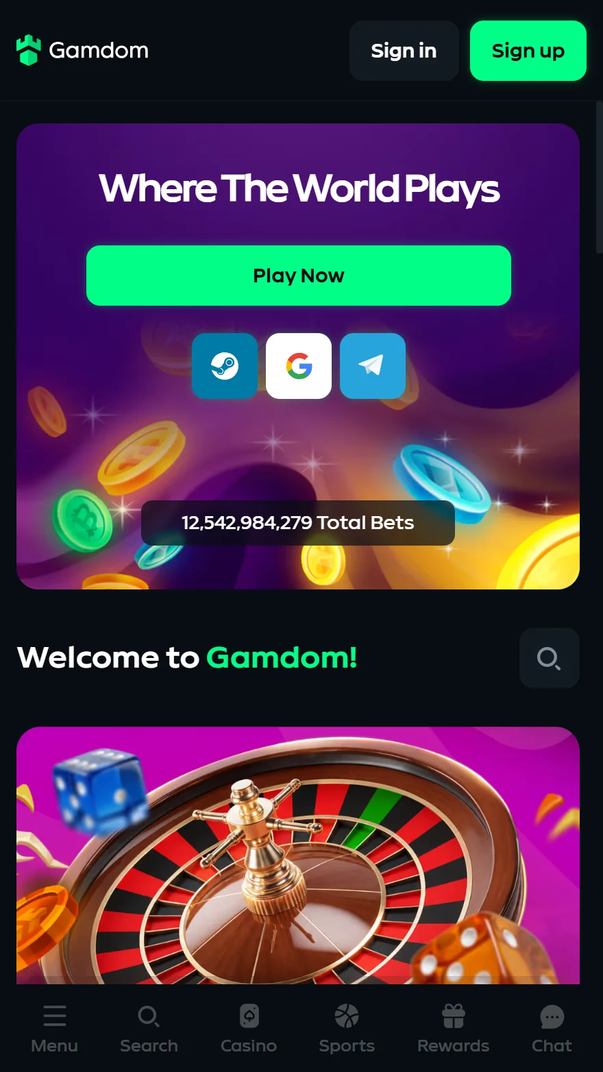 Gamdom homepage