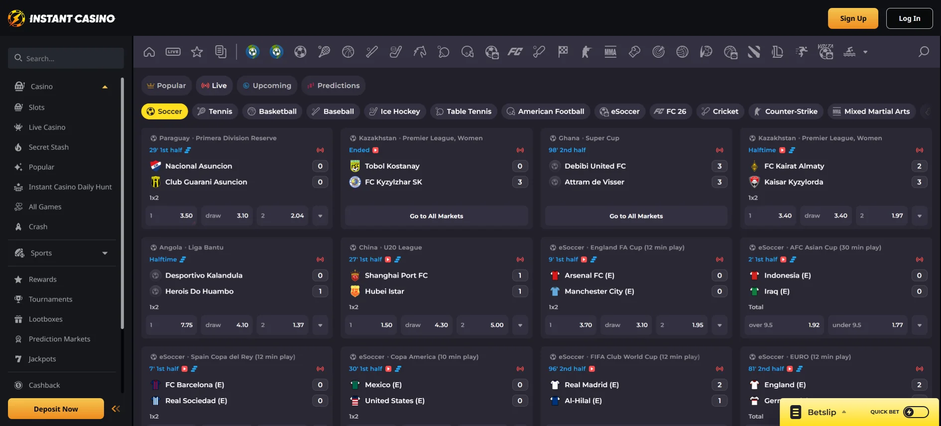Instant Casino live sports betting