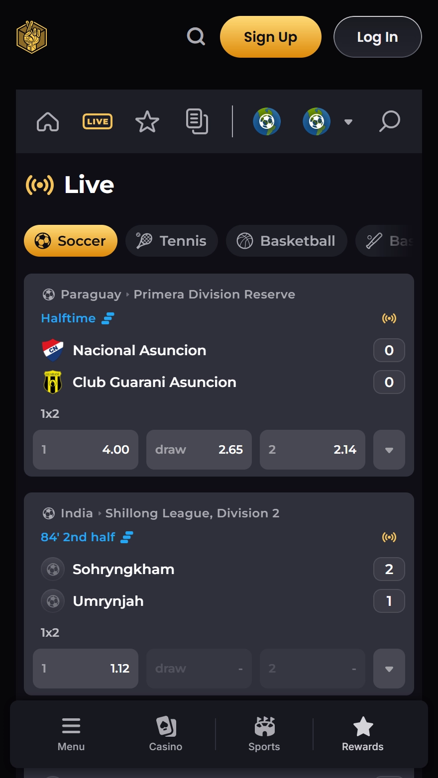 Lucky Block live sports betting page
