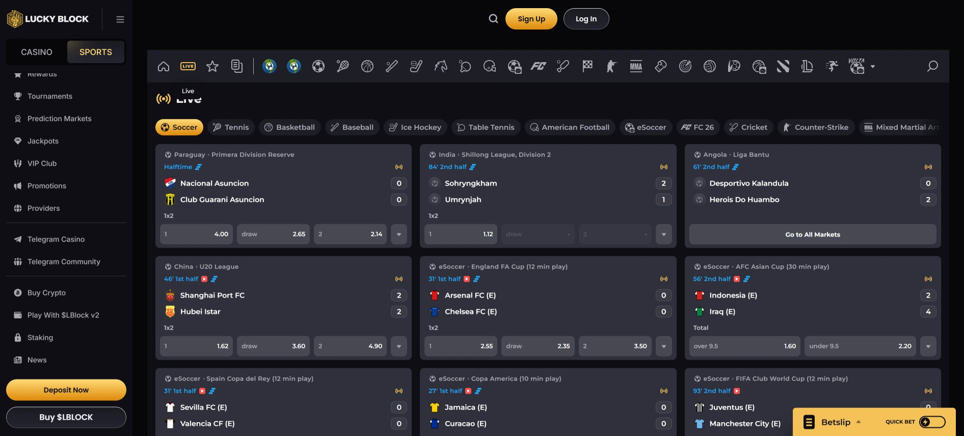 Lucky Block live sports betting