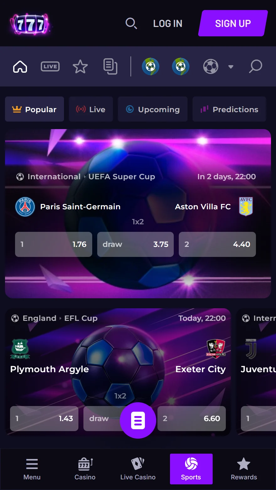 Fast Slots sports betting page