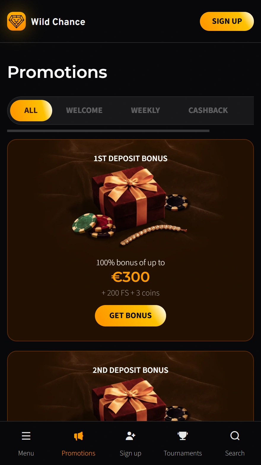 Stranica s Wild Chance casino bonusima