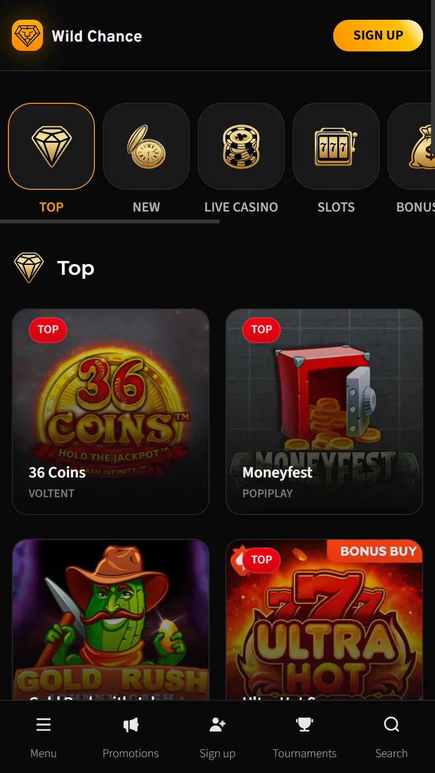 Wild Chance Casino games page