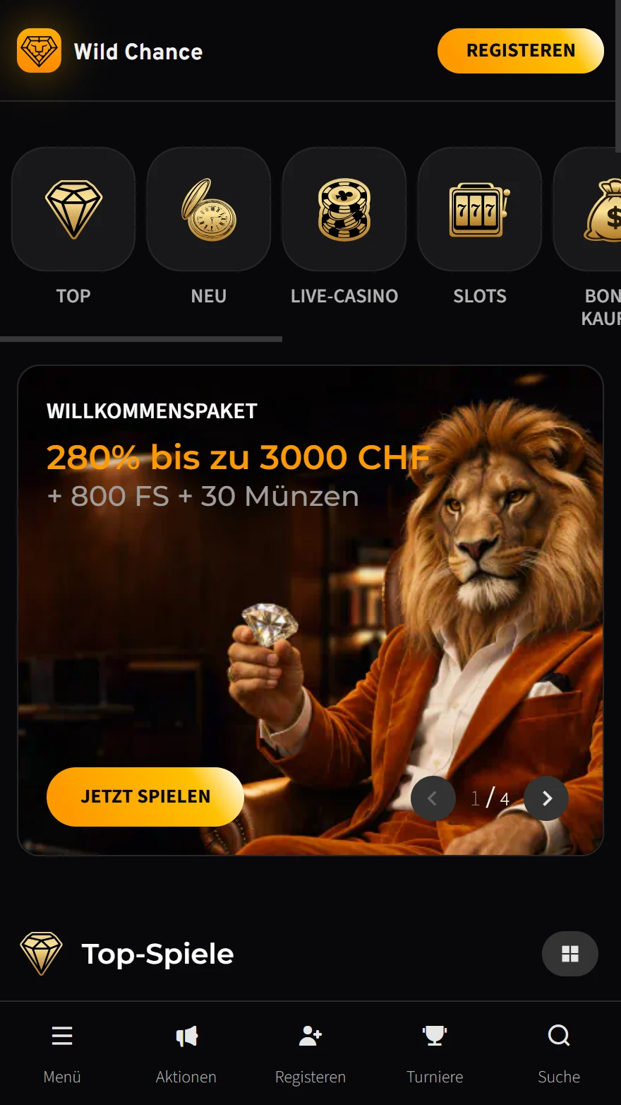 Wild Chance Casino-Startseite