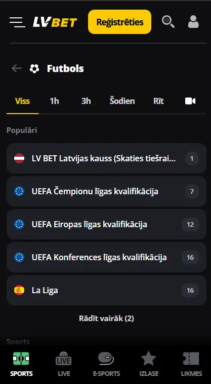 LVBet futbola likmju piedāvājums