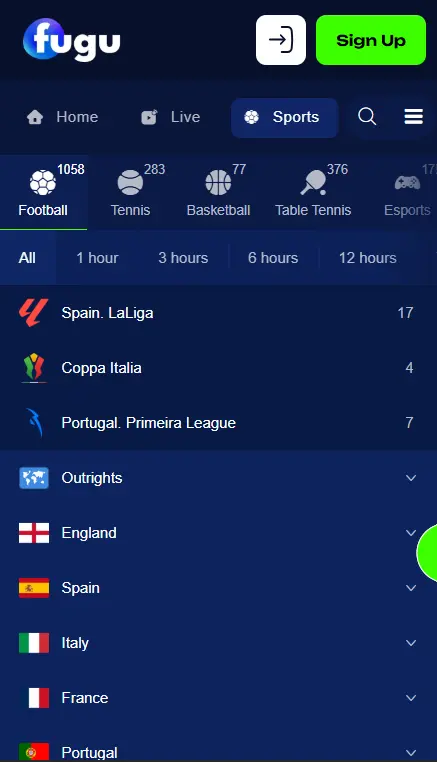 Fugu Casino futbola likmju piedāvājums