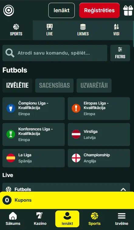 Optibet futbola likmju piedāvājums