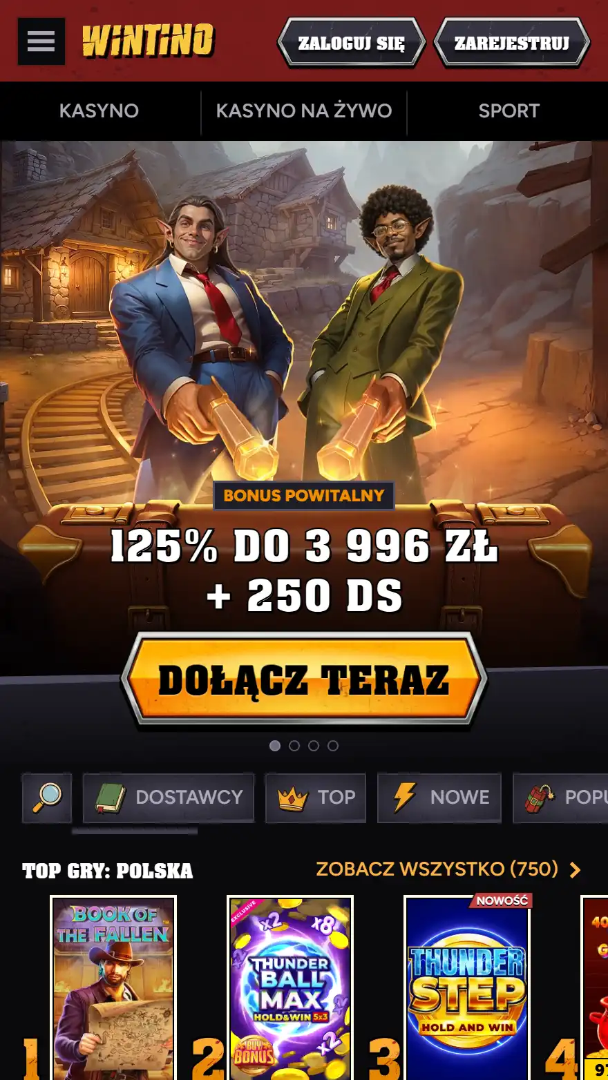 Главная страница казино Wintino