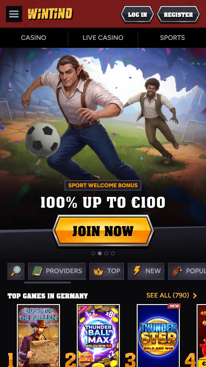 Wintino sportsbook homepage