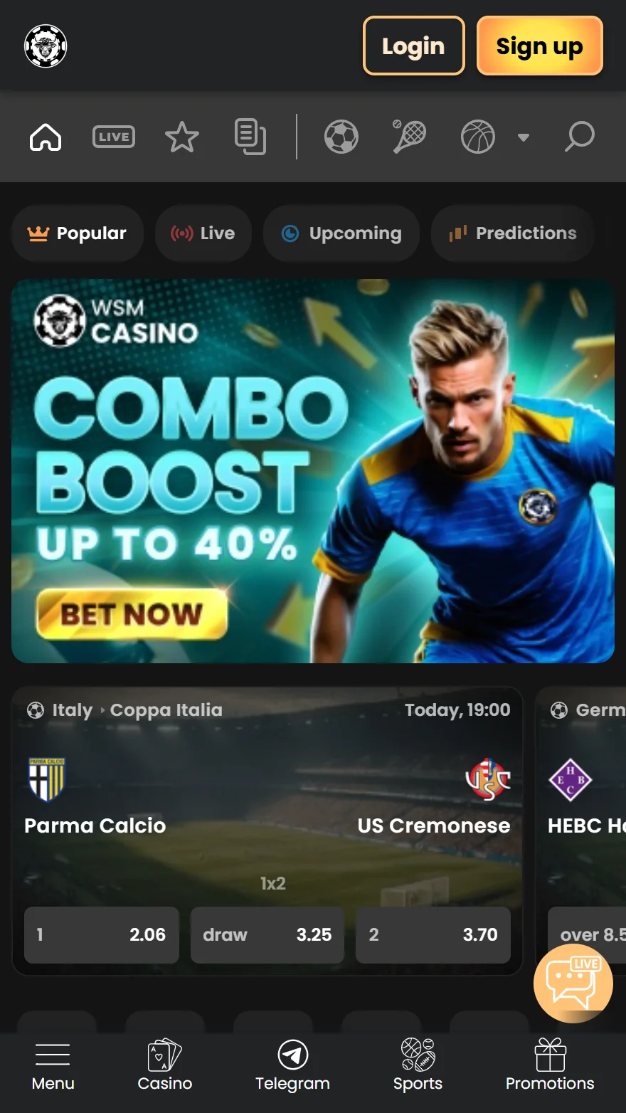 WSM Casino sports betting page