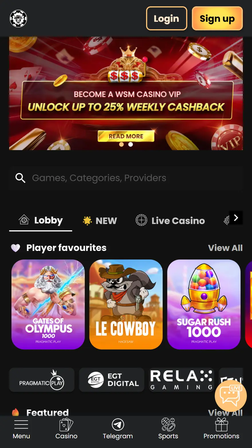 WSM Casino games page