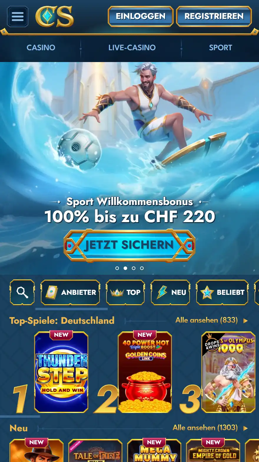 Casea Wettanbieter-Startseite