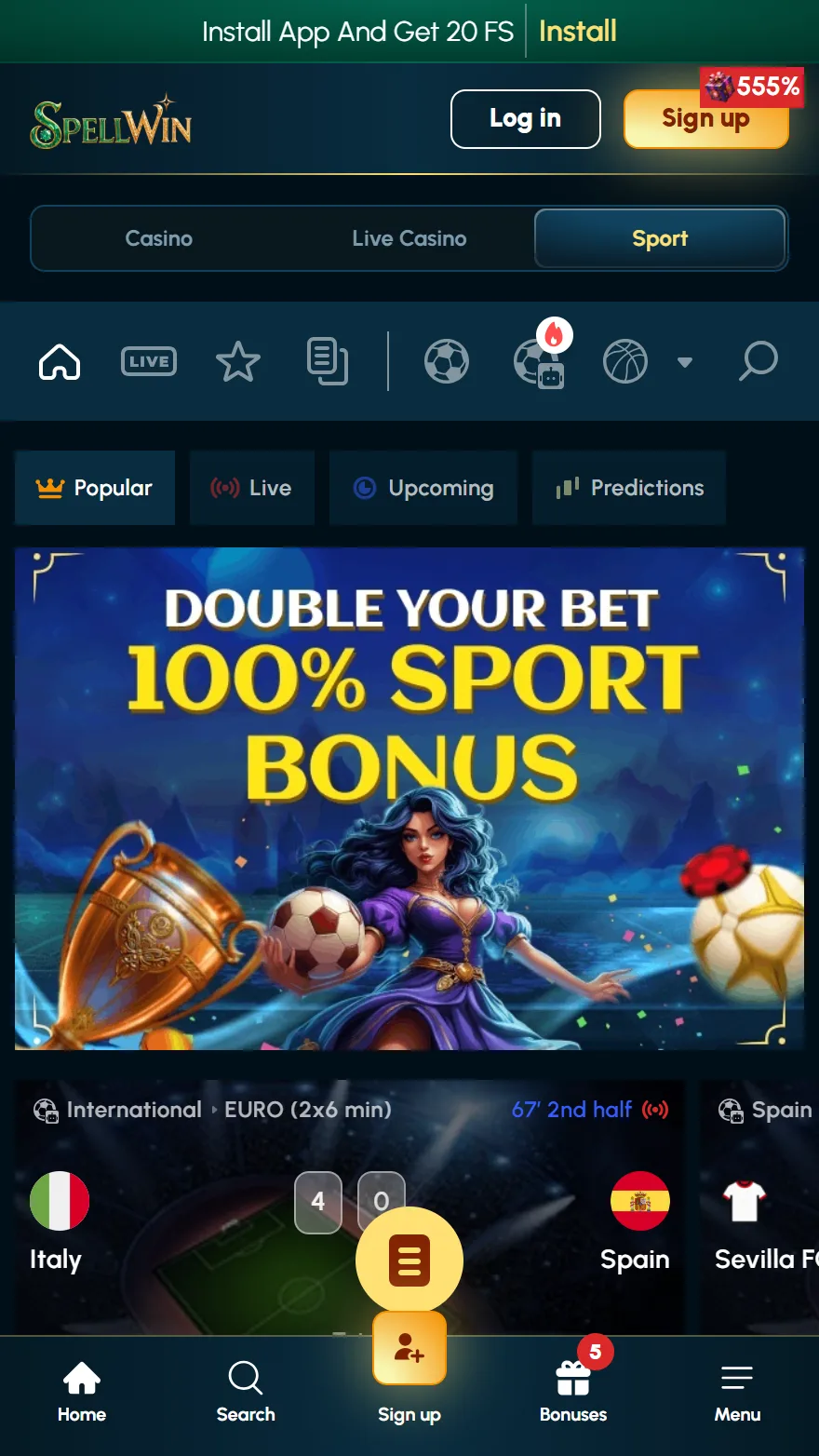SpellWin sporto lažybų puslapis