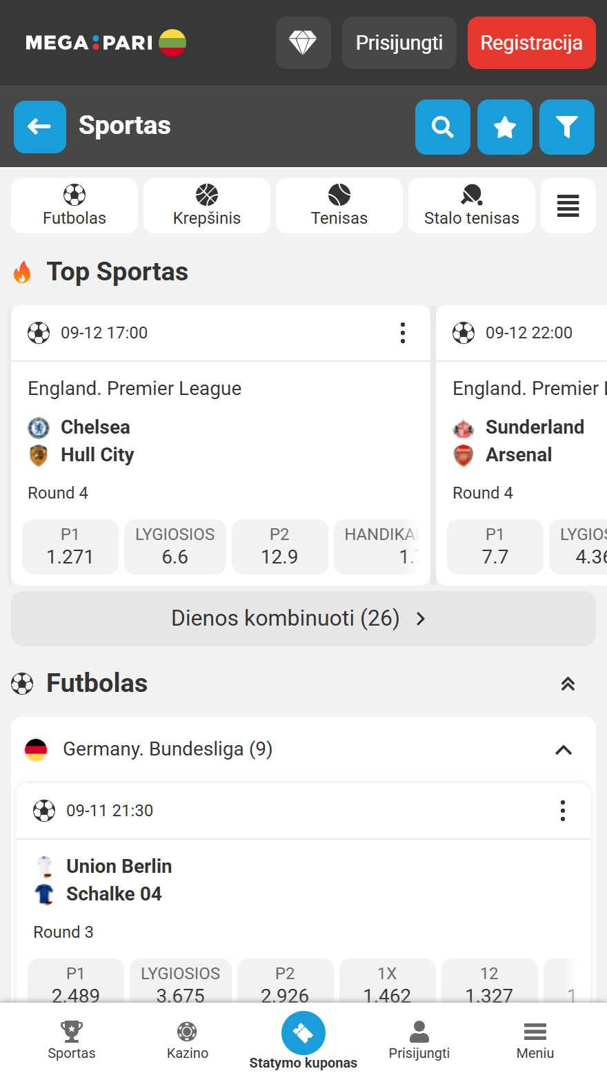 MegaPari sporto lažybų puslapis