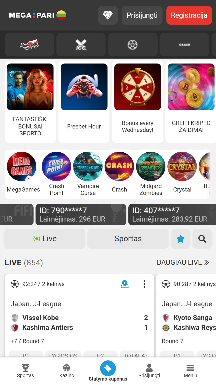 MegaPari kazino pagrindinis puslapis