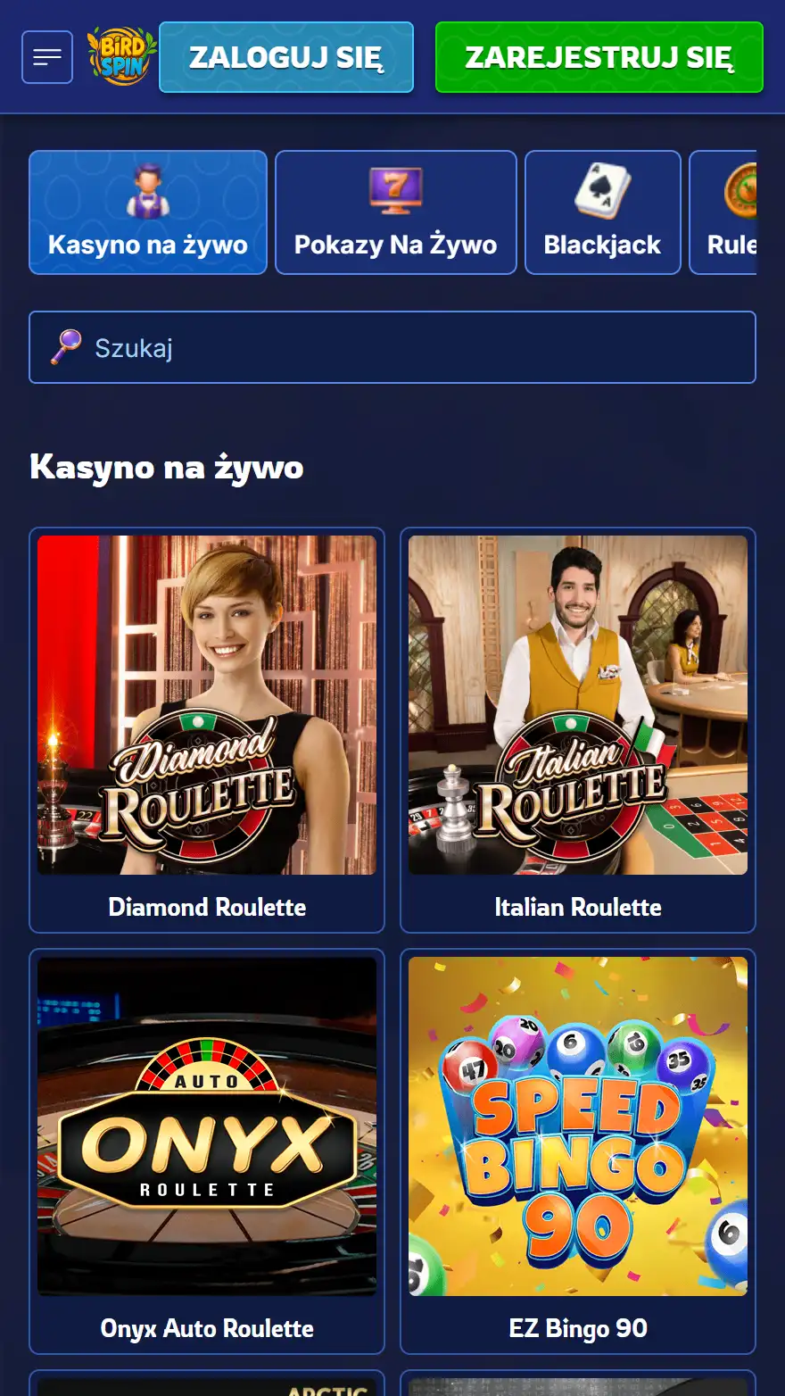 Strona kasyna na żywo BirdSpin