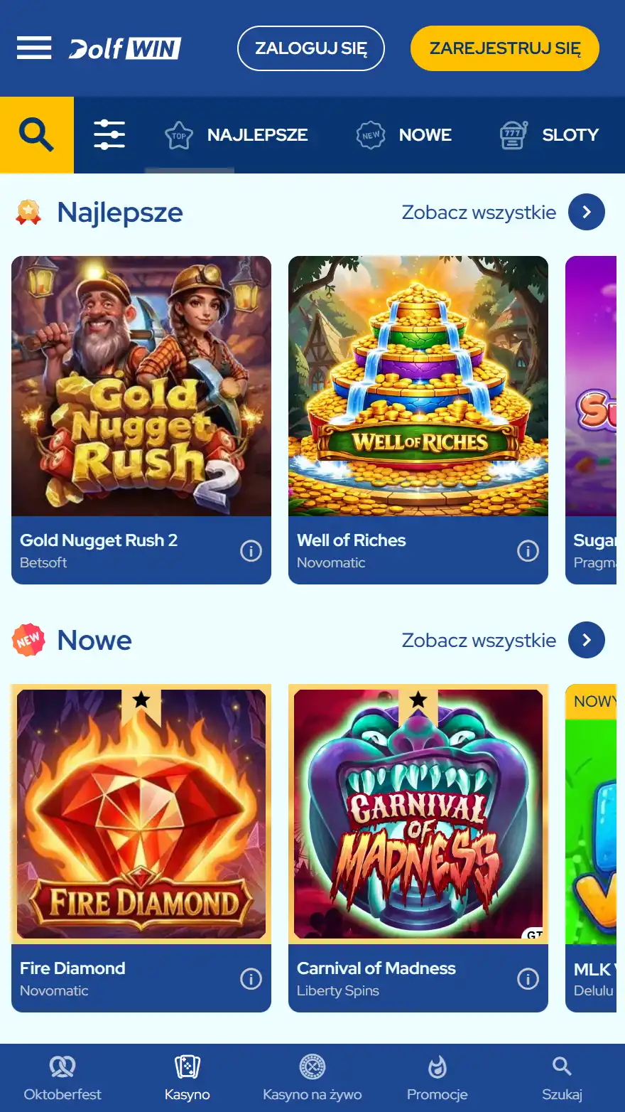 Страница игр казино Dolfwin
