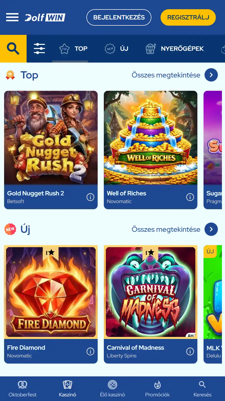 Dolfwin kaszinójátékok oldala