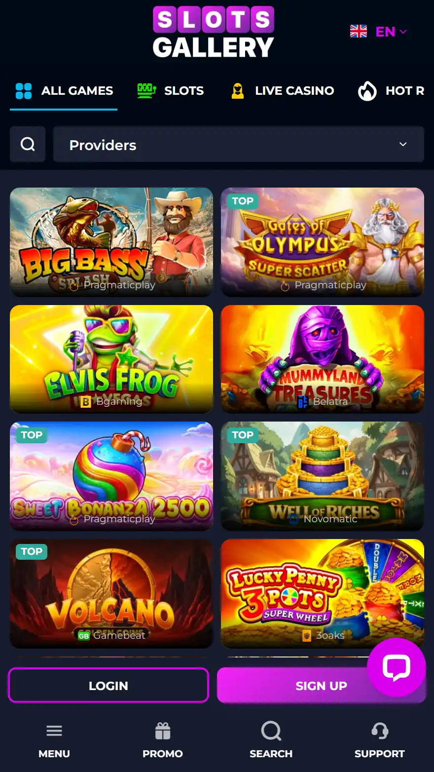 Slots Gallery Casino games page