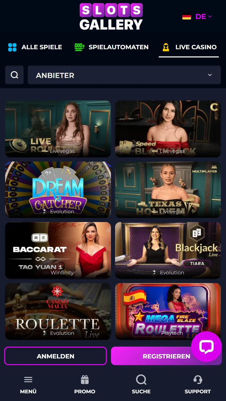 Slots Gallery Live-Casino-Seite
