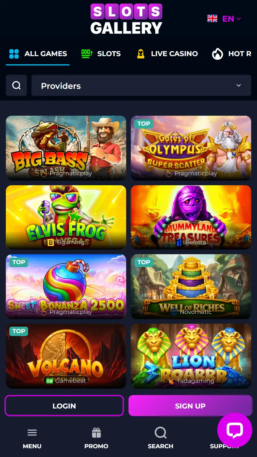 Slots Gallery Casino games page