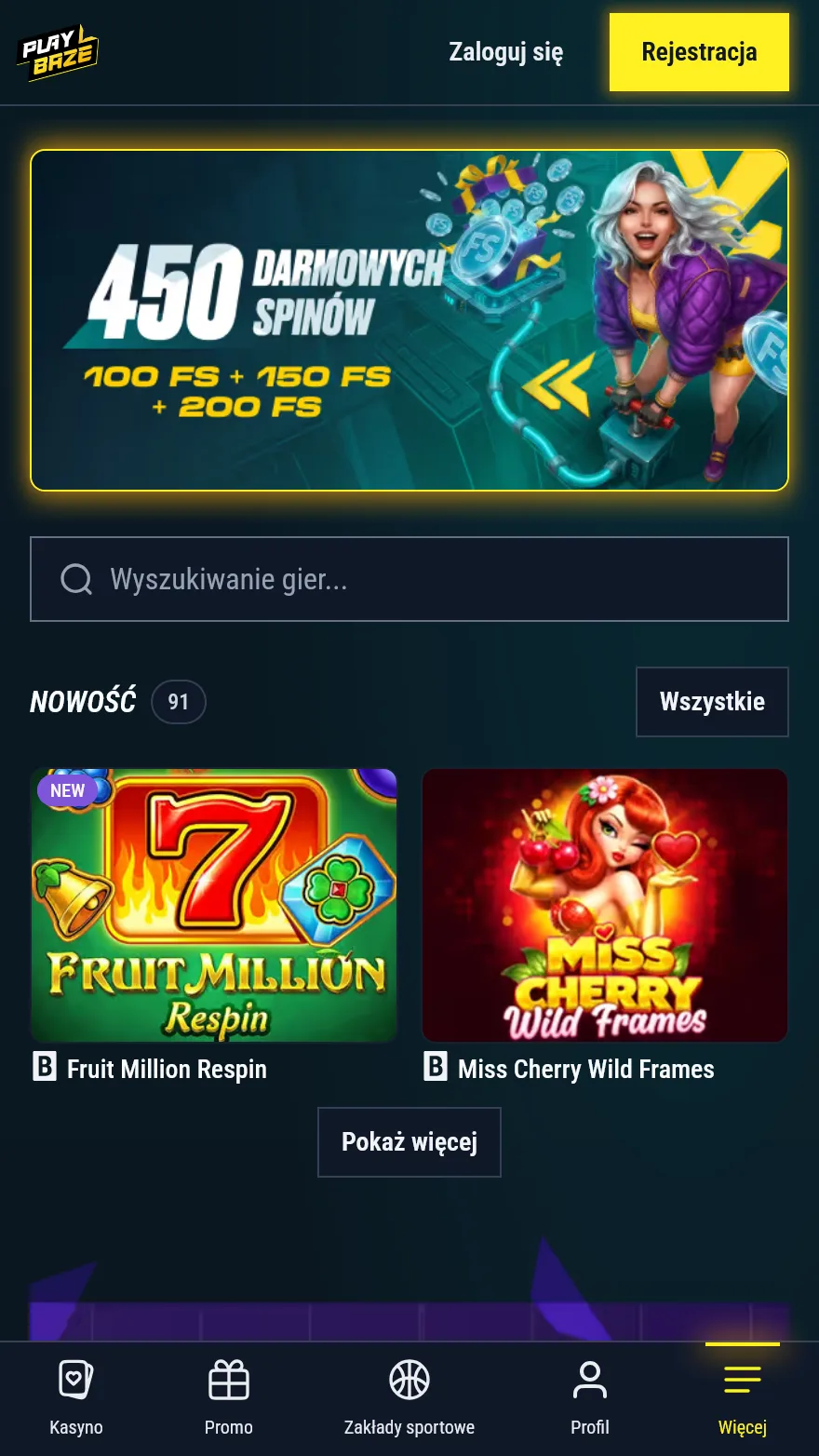 Главная страница казино Playbaze