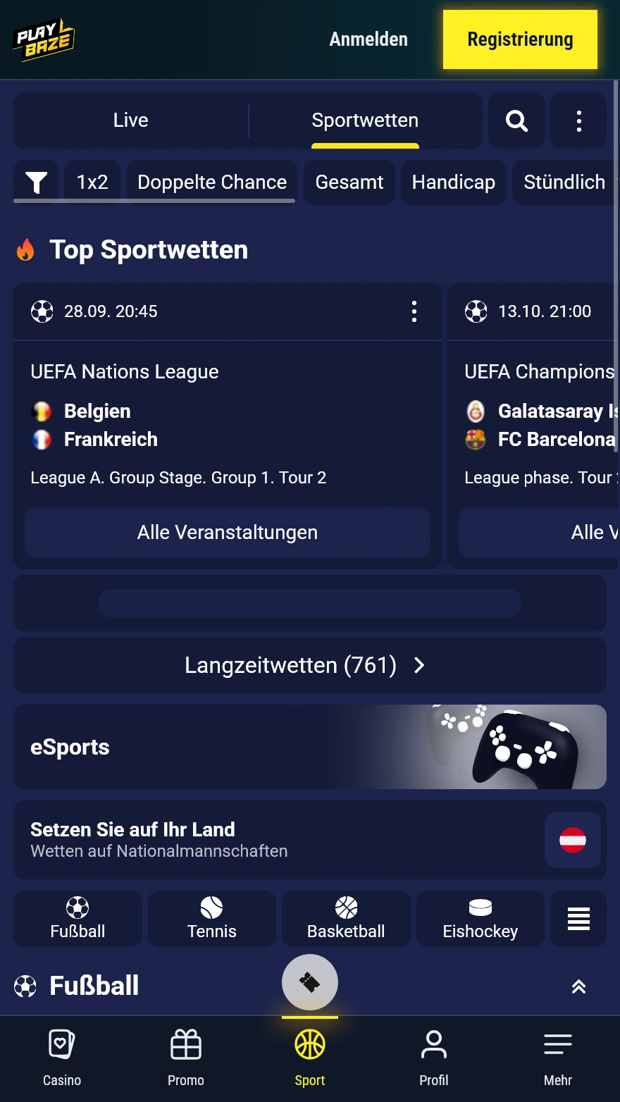 Playbaze Sportwetten-Seite