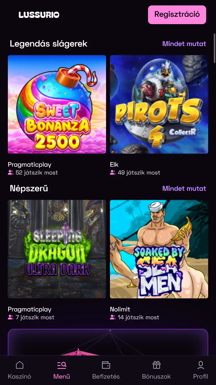 Lussurio kaszinó játékok oldala