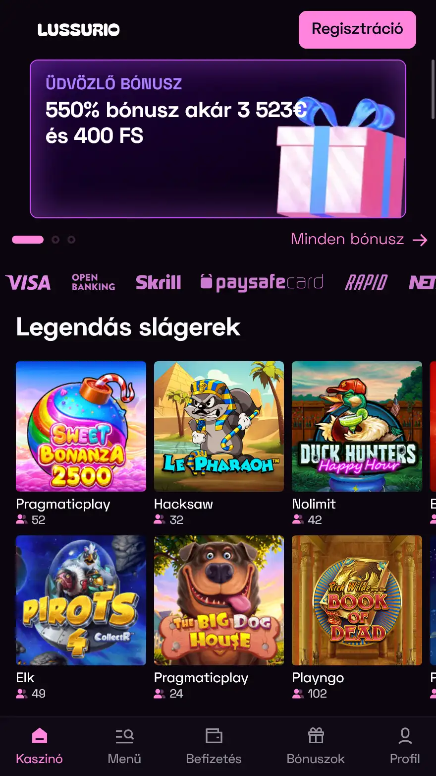 Lussurio kaszinó honlapja