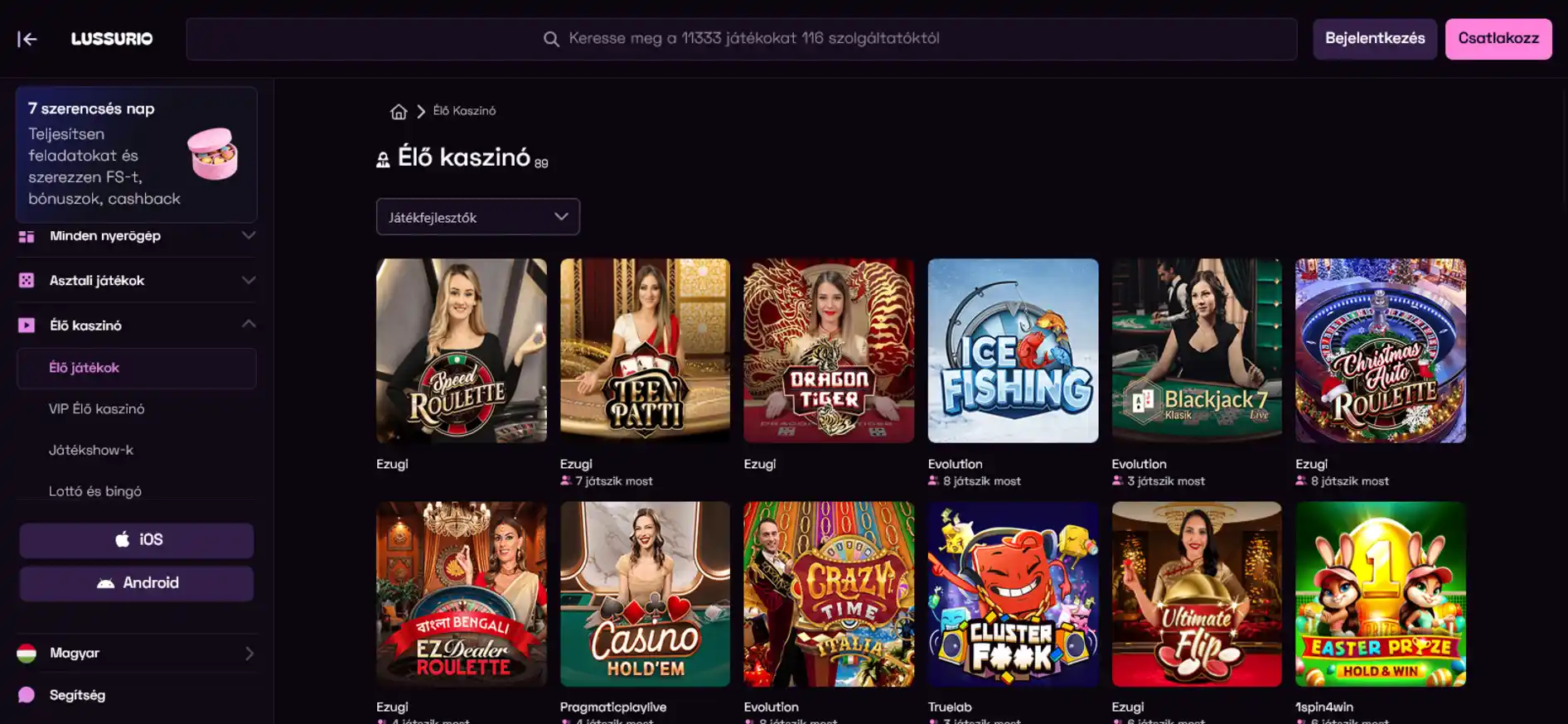 Lussurio élő kaszinó