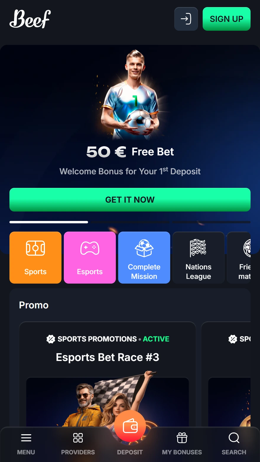 Beef Casino sporto lažybų puslapis