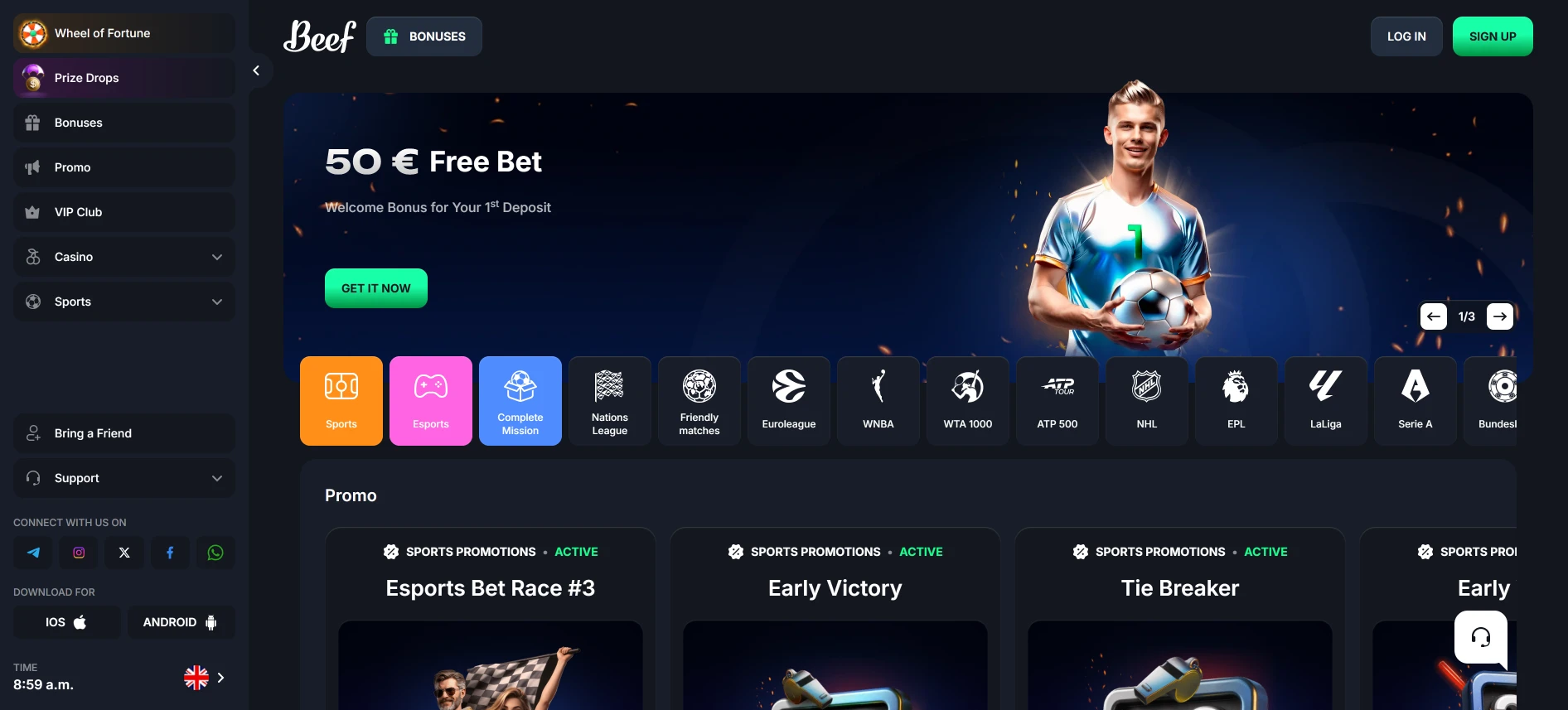Beef Casino sporto lažybos