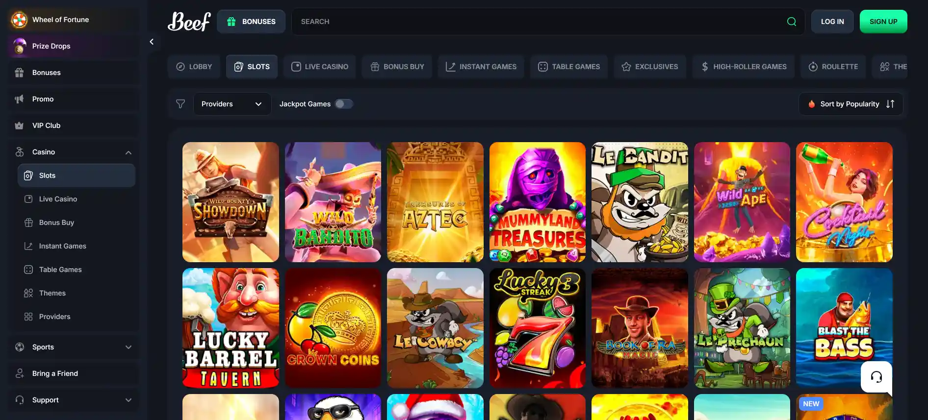 Beef Casino žaidimai
