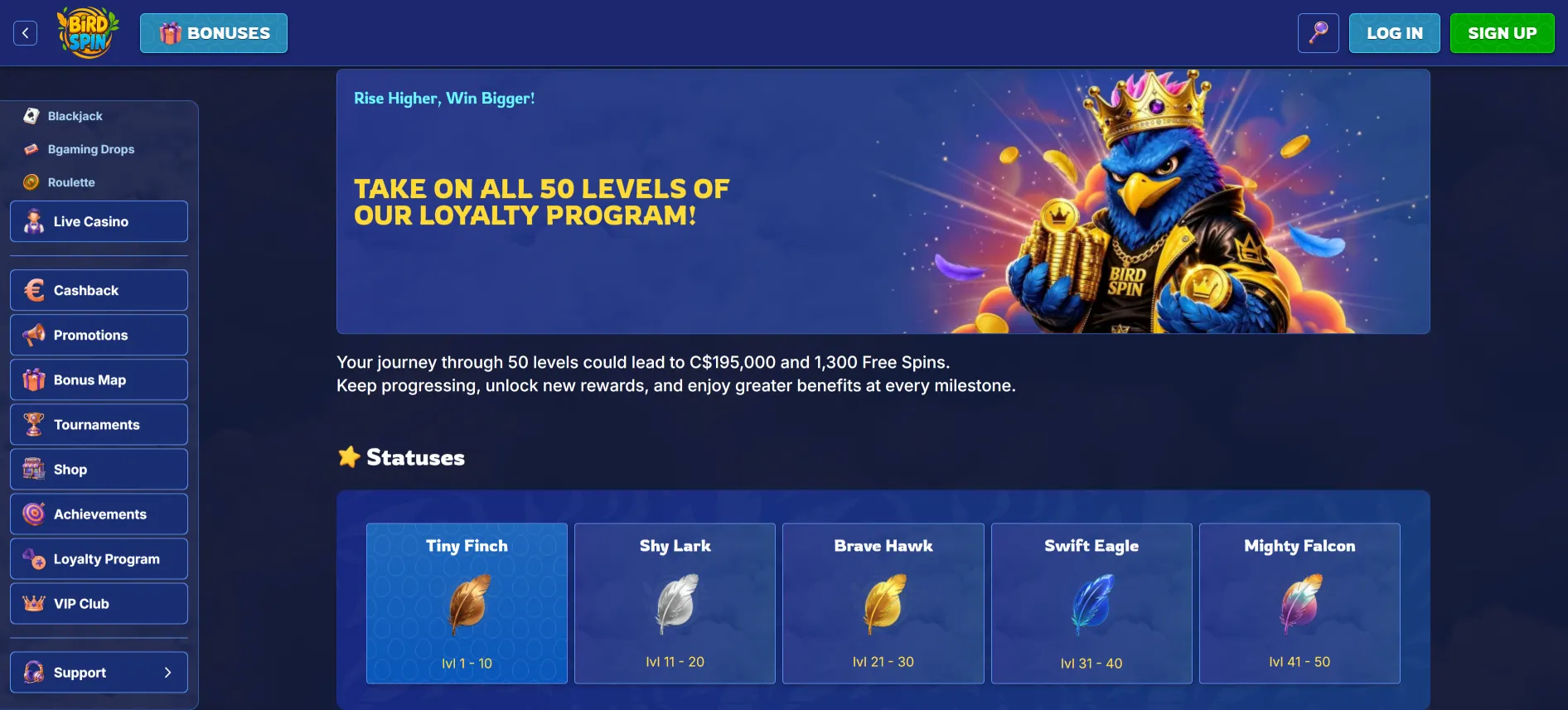 BirdSpin Casino loyalty program