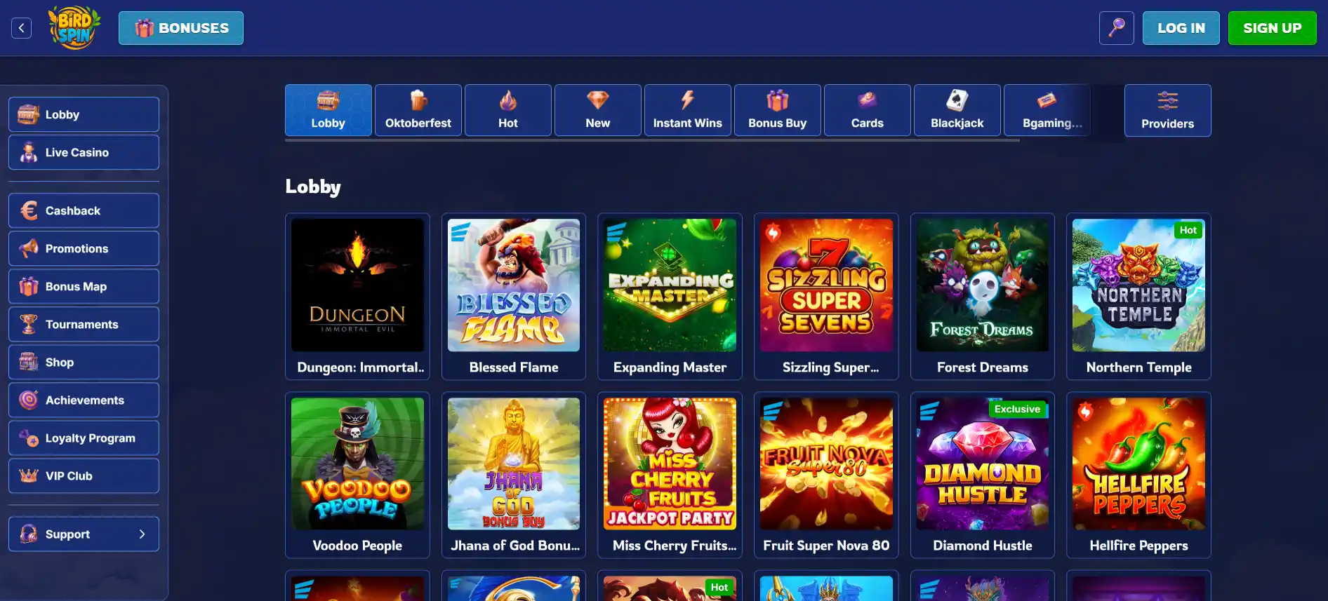 BirdSpin Casino-Spiele