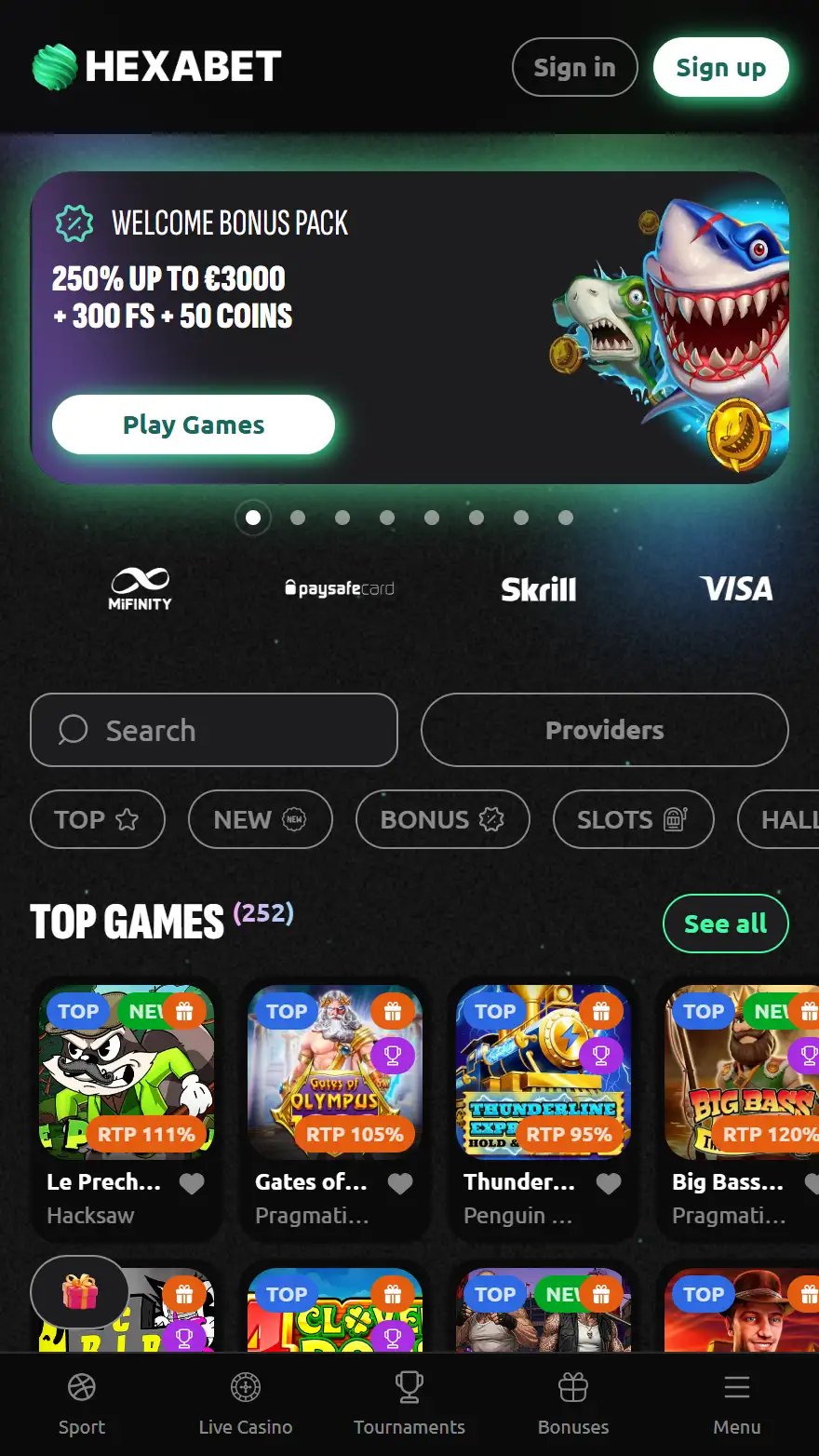 Hexabet казино главная страница