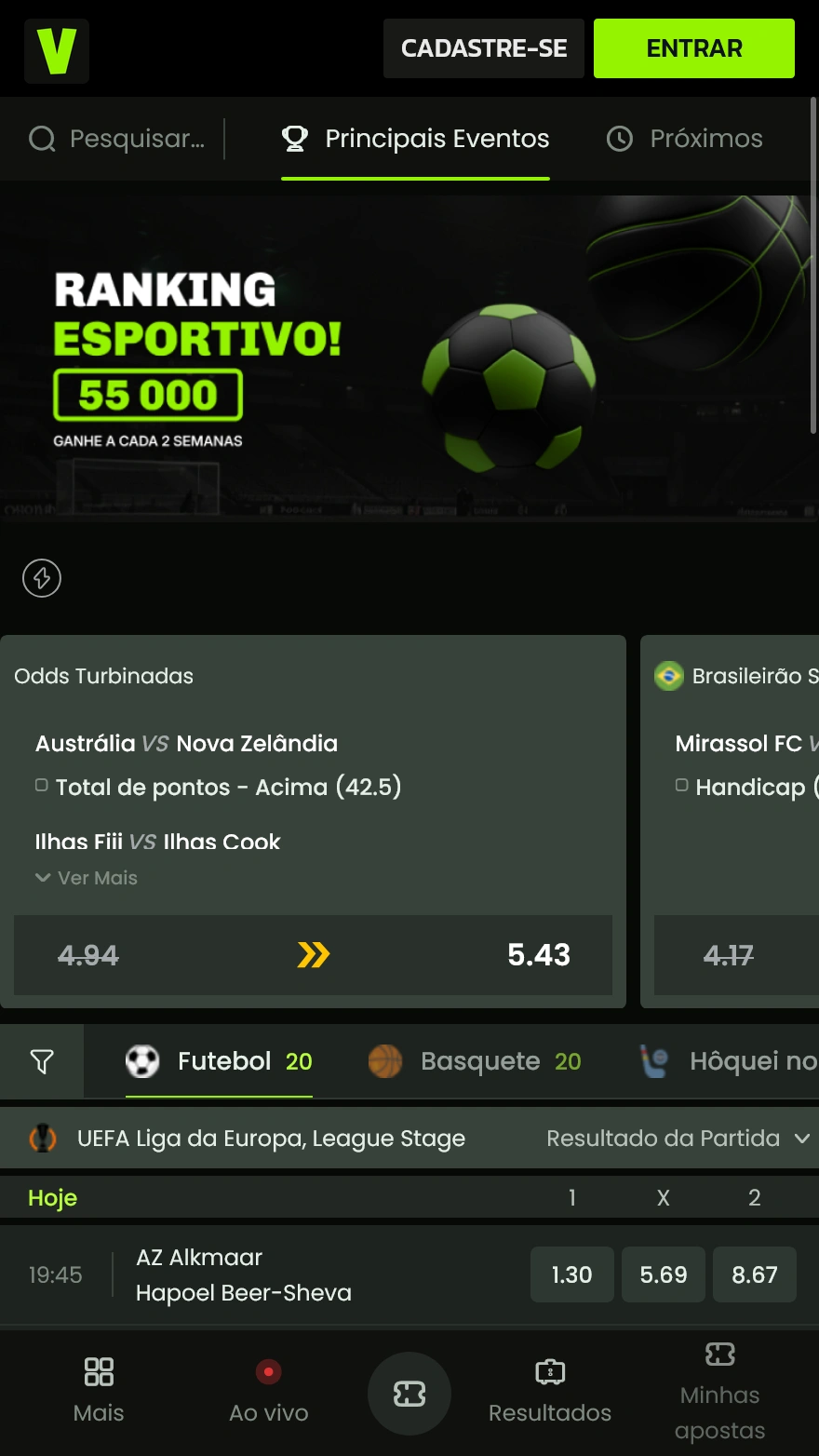 Página de apostas esportivas da Velobet