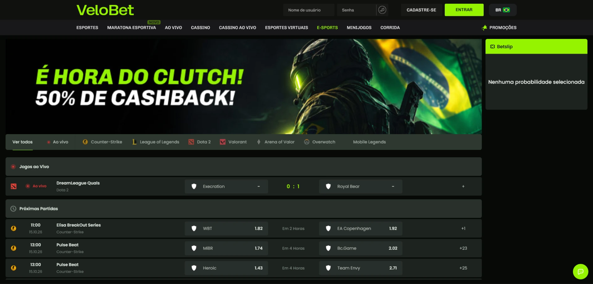 Apostas em e-sports na Velobet